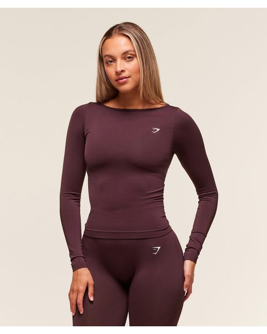 GYMSHARK Purple Everyday Seamless Wide Neck Long Sleeve Top