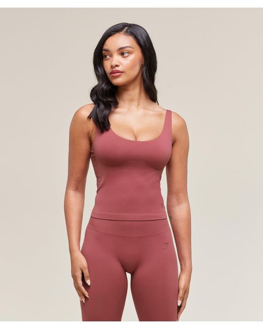 GYMSHARK Red Soft Sculpt Tank With Shelf