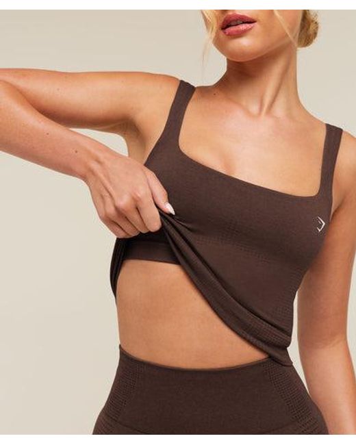 GYMSHARK Brown Vital Seamless Tank With Shelf