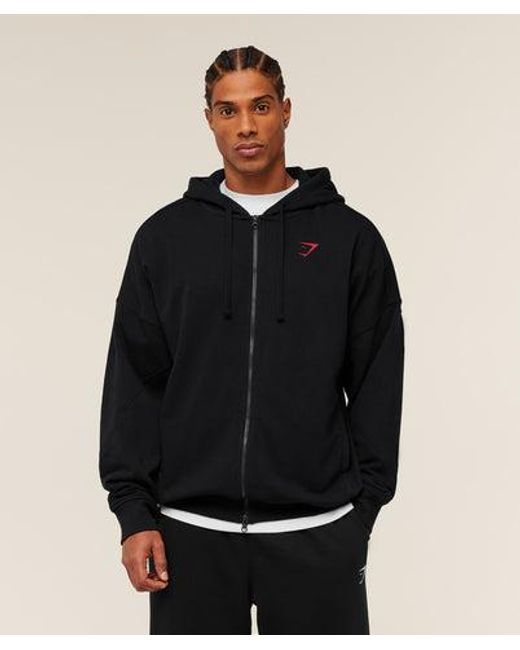 GYMSHARK Black Power Zip Up Hoodie for men