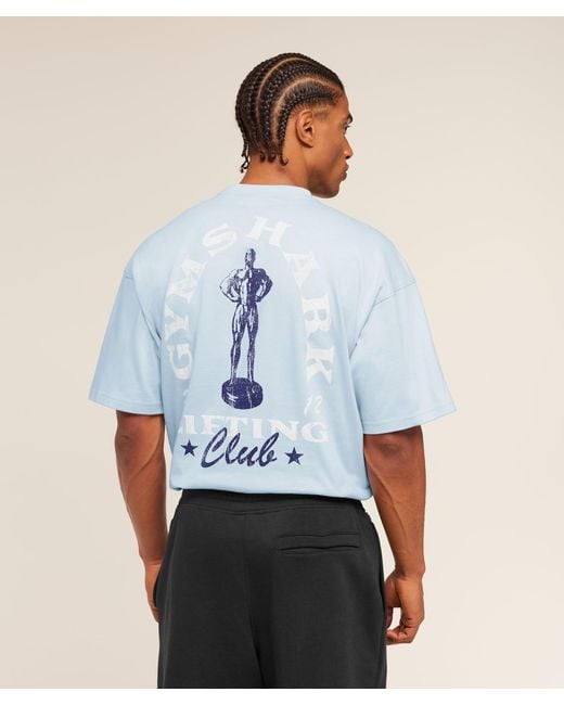 GYMSHARK Blue Trophy Graphic T-Shirt for men
