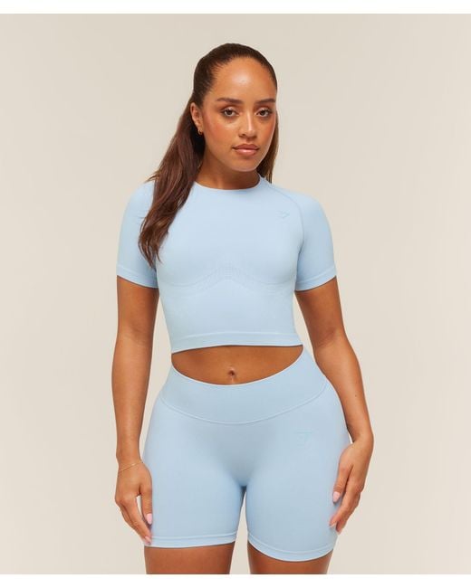 GYMSHARK Blue Lift Seamless Short Sleeve Top