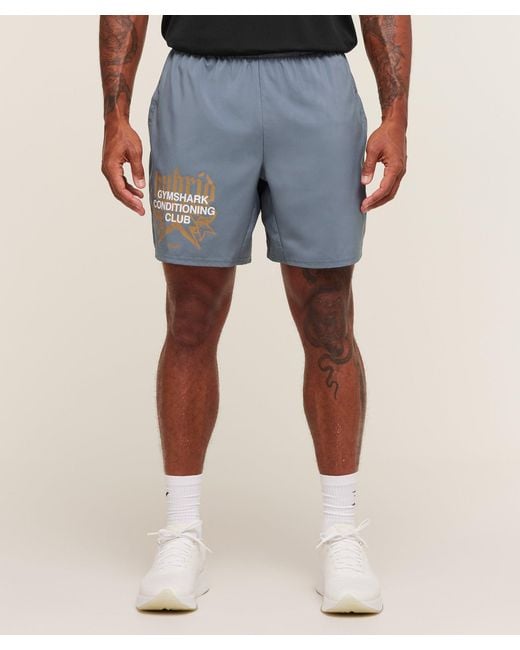 GYMSHARK Blue Hybrid Graphic 7" Shorts for men