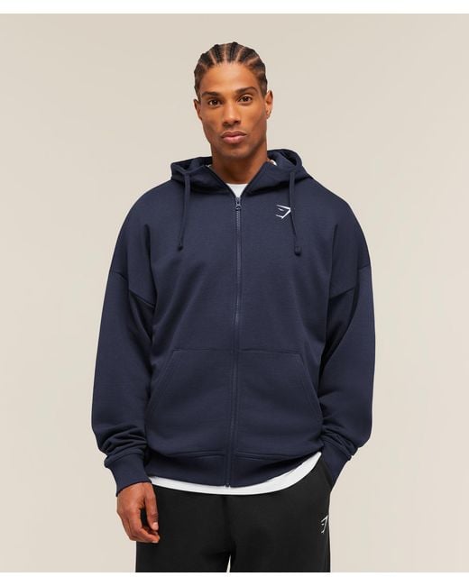 GYMSHARK Blue Crest Oversized Zip Up Hoodie for men