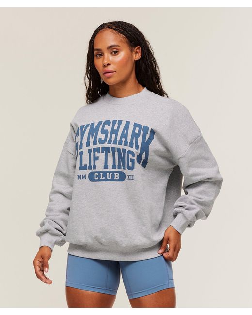 GYMSHARK Blue Lifting Club Graphic Oversized Crew Neck