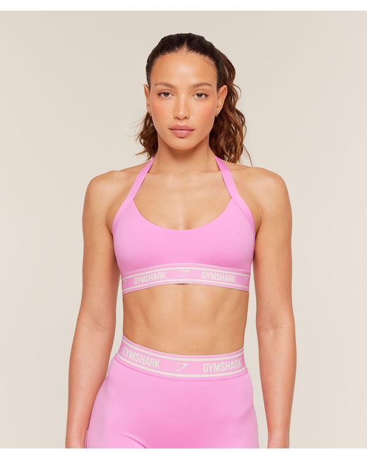 GYMSHARK Purple Light Support Halter Neck Logo Sports Bra