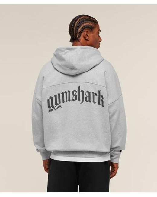 GYMSHARK Gray Olde English Zip Up Hoodie for men