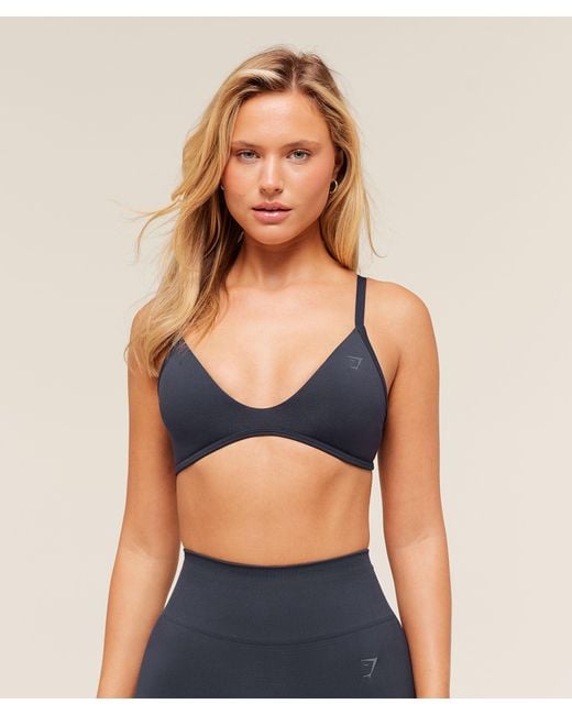 GYMSHARK Blue Soft Sculpt V-Neck Sports Bra