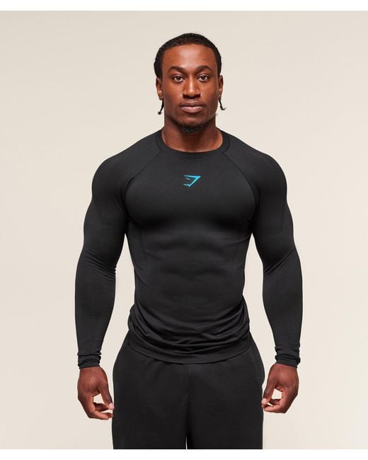 GYMSHARK Black Onyx 5.0 Seamless Long Sleeve T-Shirt for men