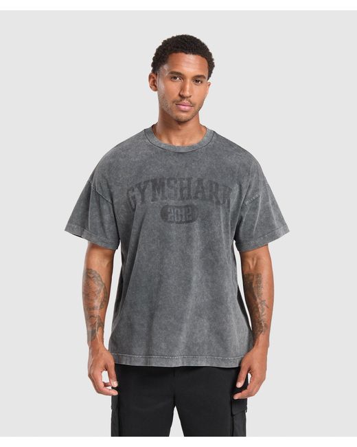 GYMSHARK Gray Collegiate Shadow Washed T-Shirt for men