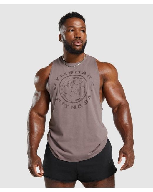 GYMSHARK Brown Legacy Drop Arm Tank for men