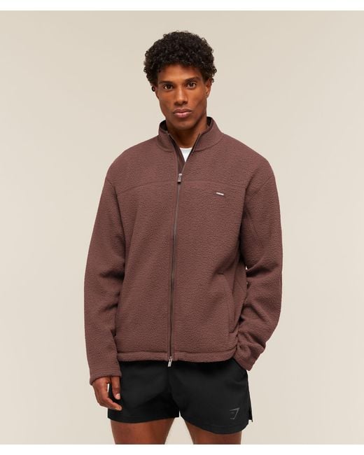 GYMSHARK Brown Fleece Zip Through Jacket for men