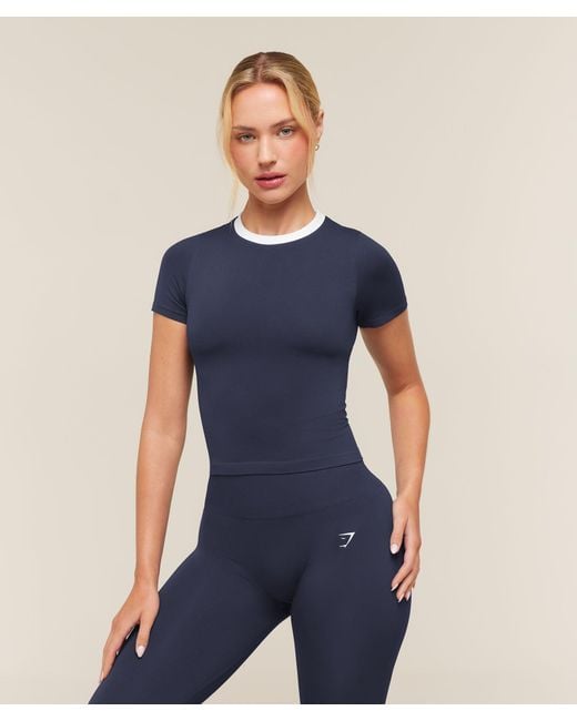 GYMSHARK Blue Everyday Seamless Contrast Short Sleeve T-Shirt