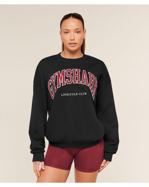 GYMSHARK Black Collegiate Graphic Crew Neck Pullover