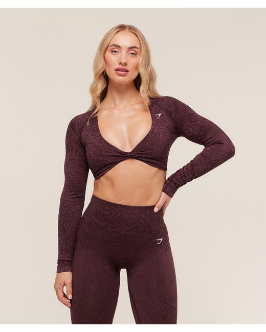 GYMSHARK Purple Adapt Animal Long Sleeve Crop Top