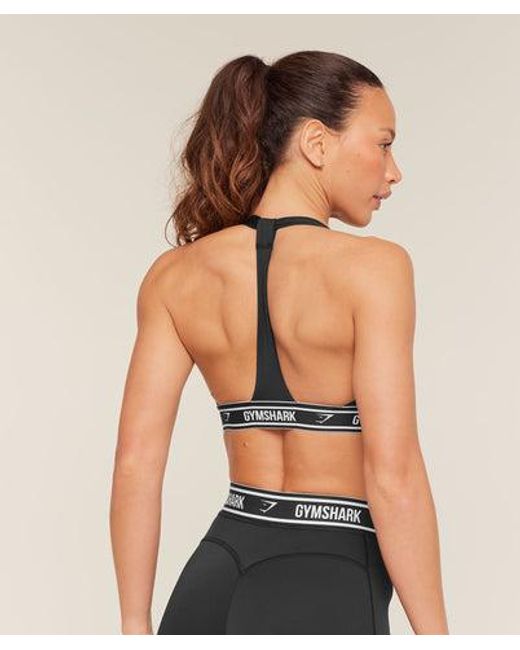 GYMSHARK Black Light Support Halter Neck Logo Sports Bra