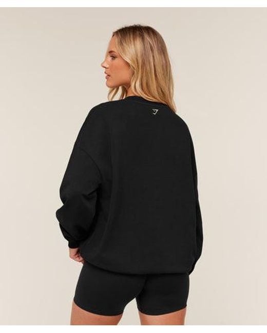GYMSHARK Black Collegiate Graphic Crew Neck Pullover
