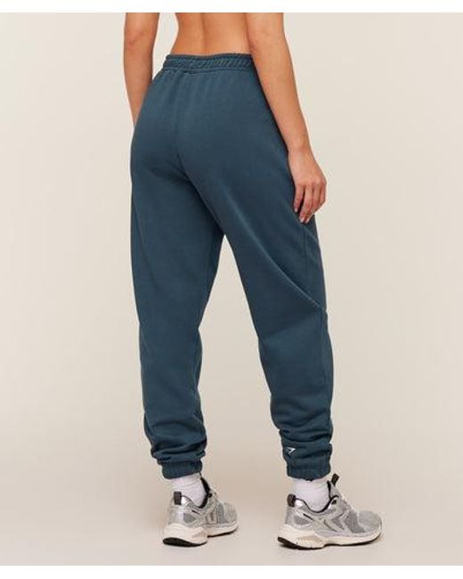 GYMSHARK Blue Worn Crest Graphic Joggers