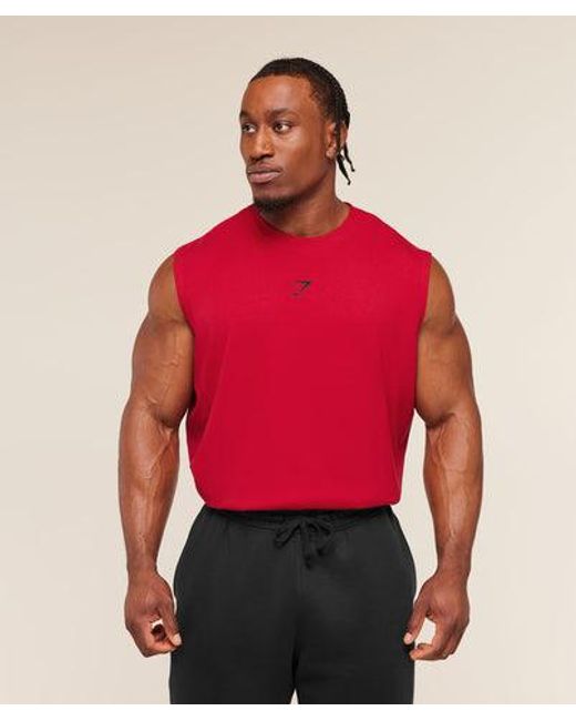 GYMSHARK Red Power Cut Off Tank for men