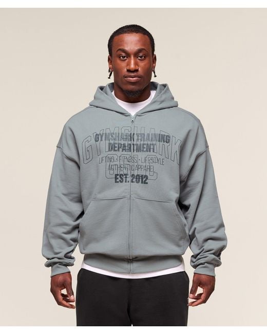 GYMSHARK Gray Authentic Apparel Zip Up Hoodie for men