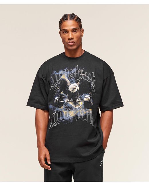GYMSHARK Black Eagle Graphic T-Shirt for men