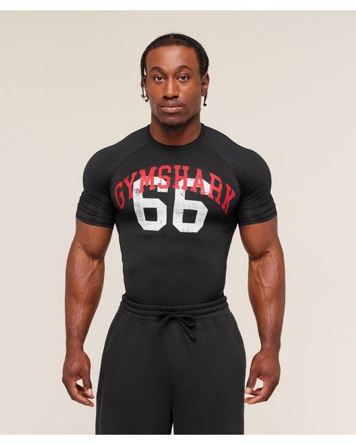 GYMSHARK Black Graphic Baselayer T-Shirt for men