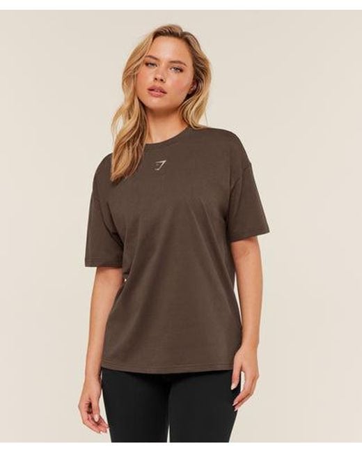 GYMSHARK Brown Trace Graphic Oversized T-Shirt