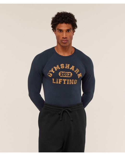 GYMSHARK Blue Lifting Long Sleeve T-Shirt for men