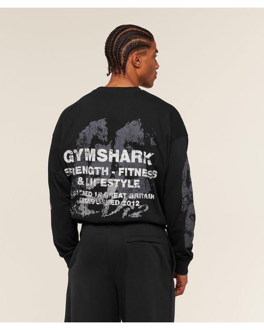 GYMSHARK Black Strength Fitness & Lifestyle Long Sleeve T-Shirt for men
