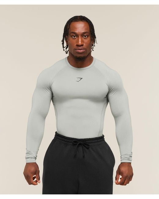 GYMSHARK Gray Element Baselayer Long Sleeve T-Shirt for men