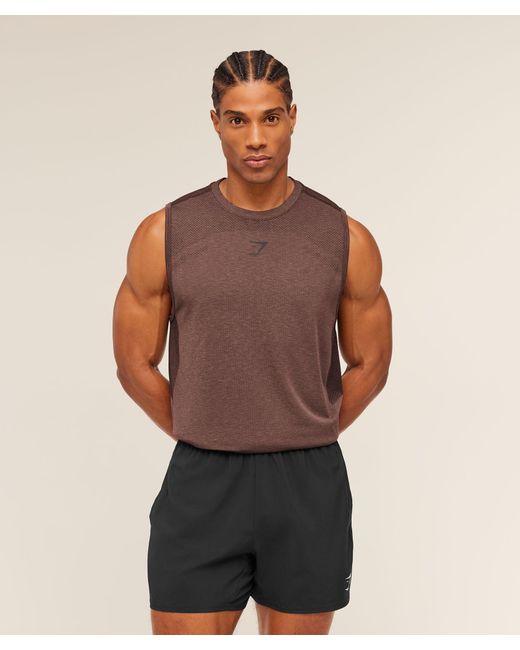 GYMSHARK Brown Lightweight Seamless Tank for men