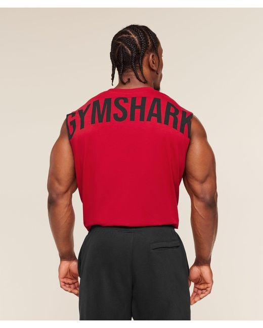 GYMSHARK Red Power Cut Off Tank for men