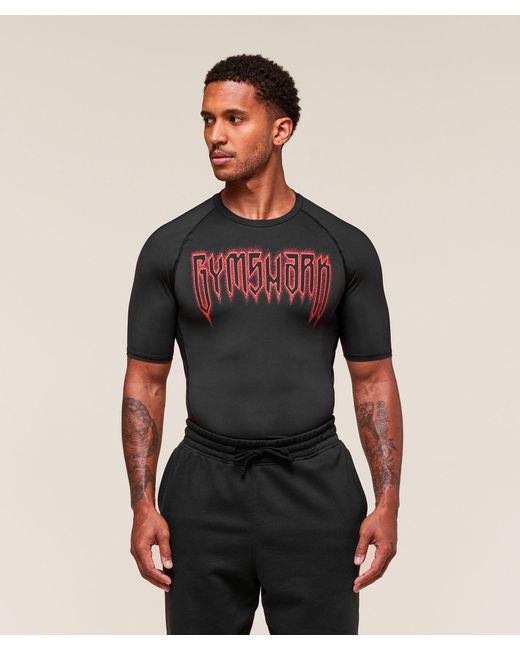 GYMSHARK Black Grunge Baselayer T-Shirt for men