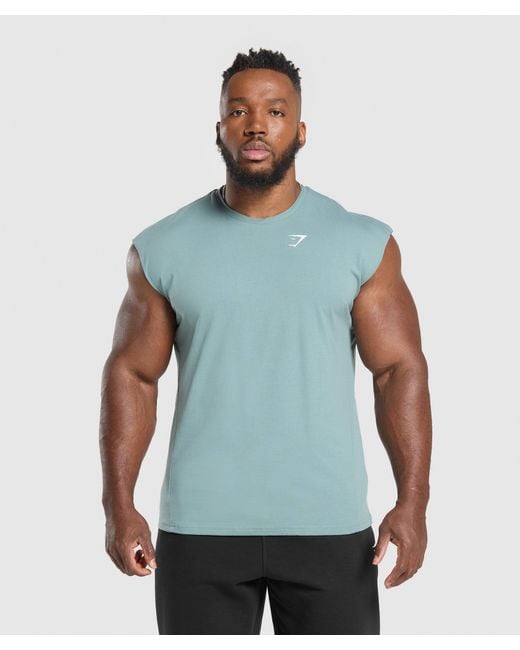 GYMSHARK Blue Critical Cut Off Tank for men