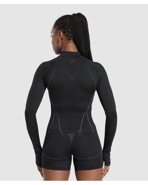 GYMSHARK Black Apex Seamless 1/4 Zip Pullover