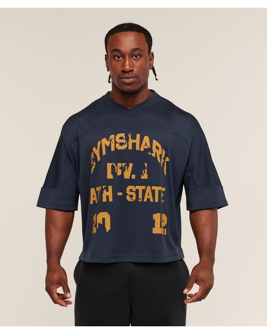 GYMSHARK Blue Graphic Mesh Oversized T-Shirt for men