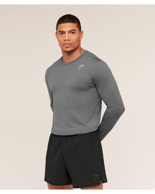 GYMSHARK Gray Arrival Long Sleeve T-Shirt for men