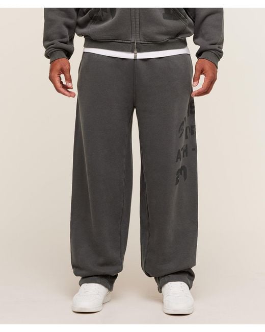 GYMSHARK Black Collegiate Washed Wide Leg Joggers for men