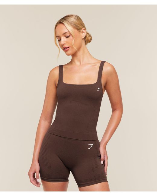 GYMSHARK Brown Vital Seamless Tank With Shelf