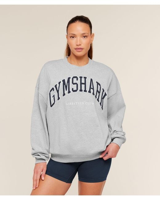 GYMSHARK Gray Collegiate Graphic Crew Neck Pullover