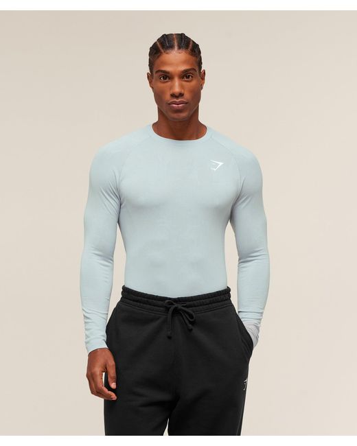 GYMSHARK Blue Geo Seamless Long Sleeve T-Shirt for men
