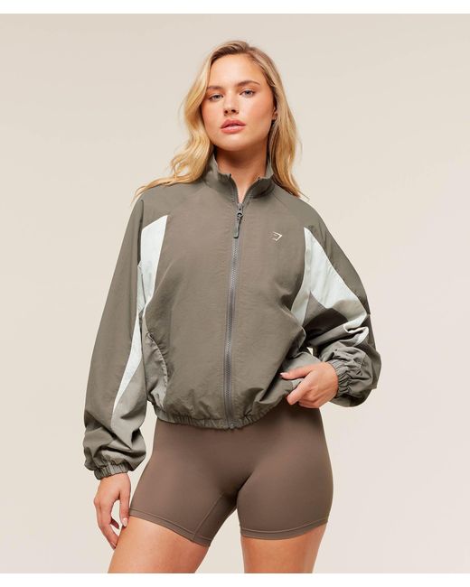 GYMSHARK Brown Contrast Woven Jacket