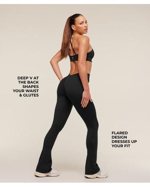 GYMSHARK Black Lifting Dipped Waistband Flared Leggings