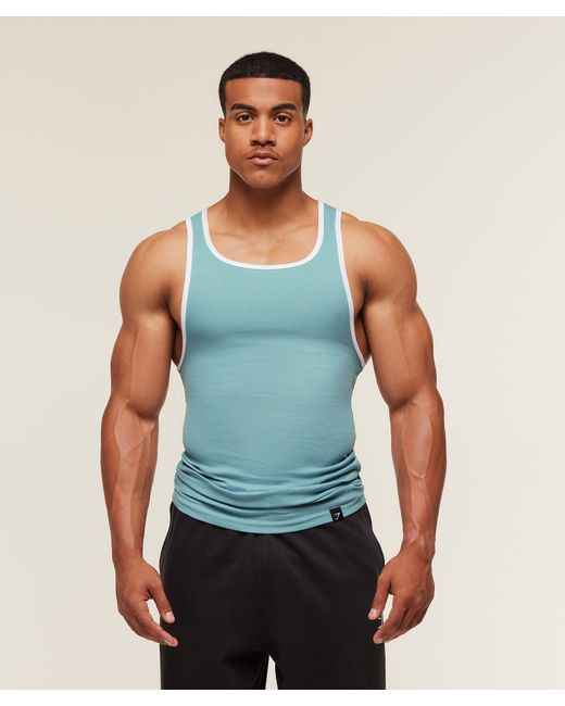 GYMSHARK Blue Ribbed Tank 1Pk for men
