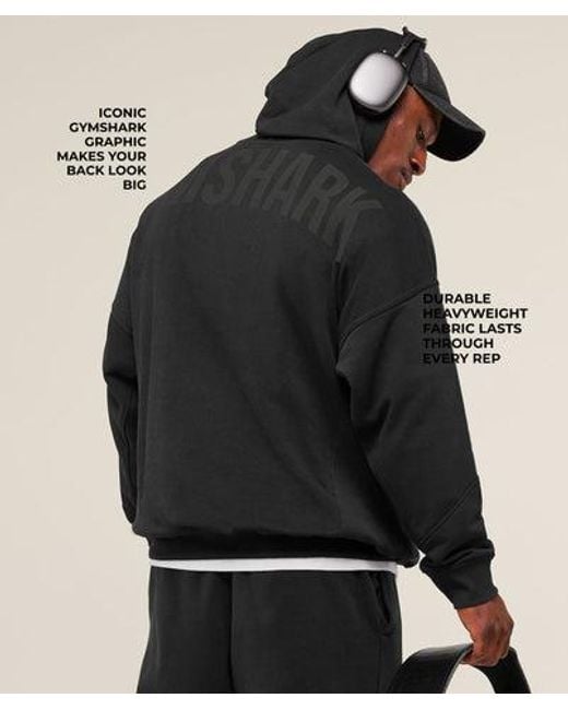 GYMSHARK Black Power Oversized Hoodie for men