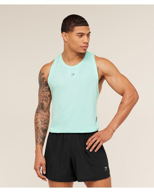 GYMSHARK Blue Seamless Running Tank for men