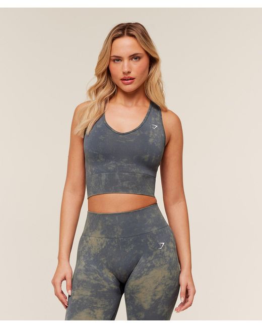 GYMSHARK Blue Washed Crop Tank