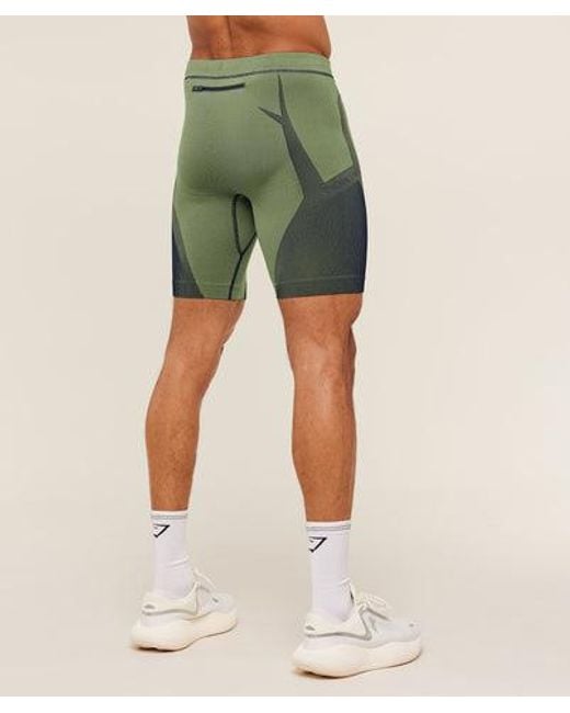 GYMSHARK Green Seamless Running Half Tight for men