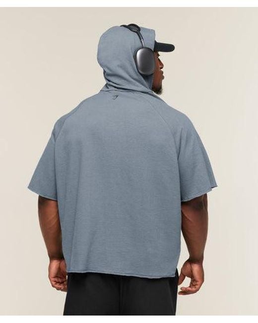 GYMSHARK Blue Summer Pump Cover Short Sleeve Hoodie for men