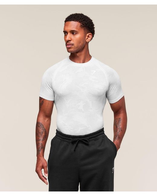 GYMSHARK White Geo Seamless T-Shirt for men